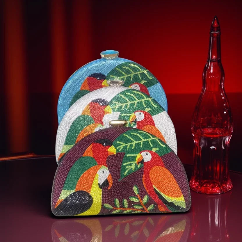 Parrot Diamond Rhinestone Crystal Clutch Bag