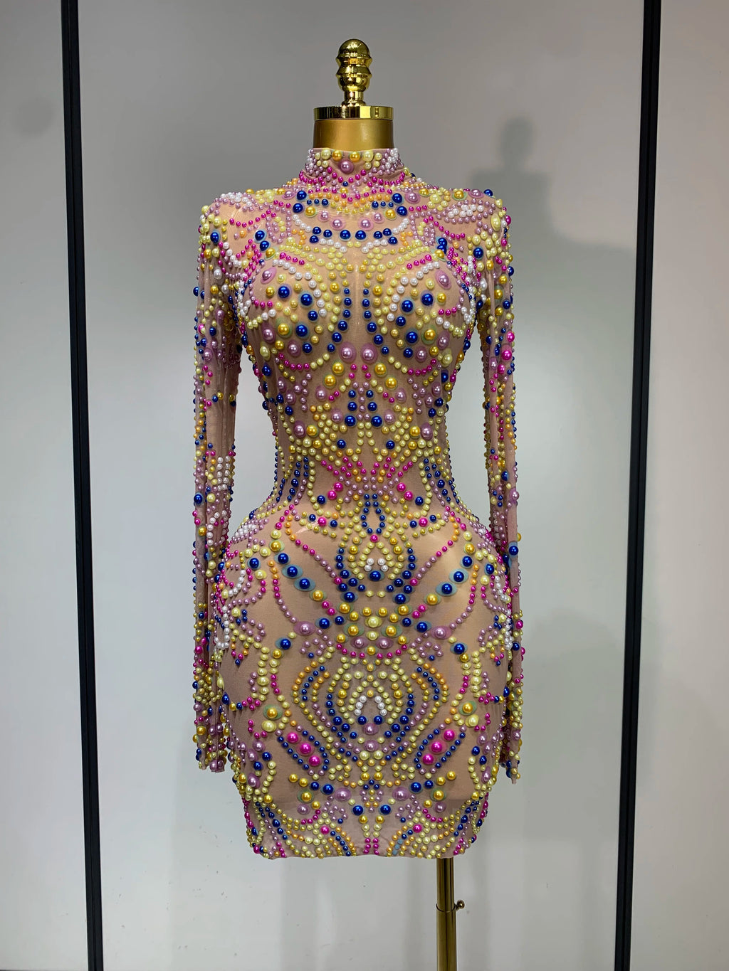 Candy Pearl Long Sleeve Mesh Dress