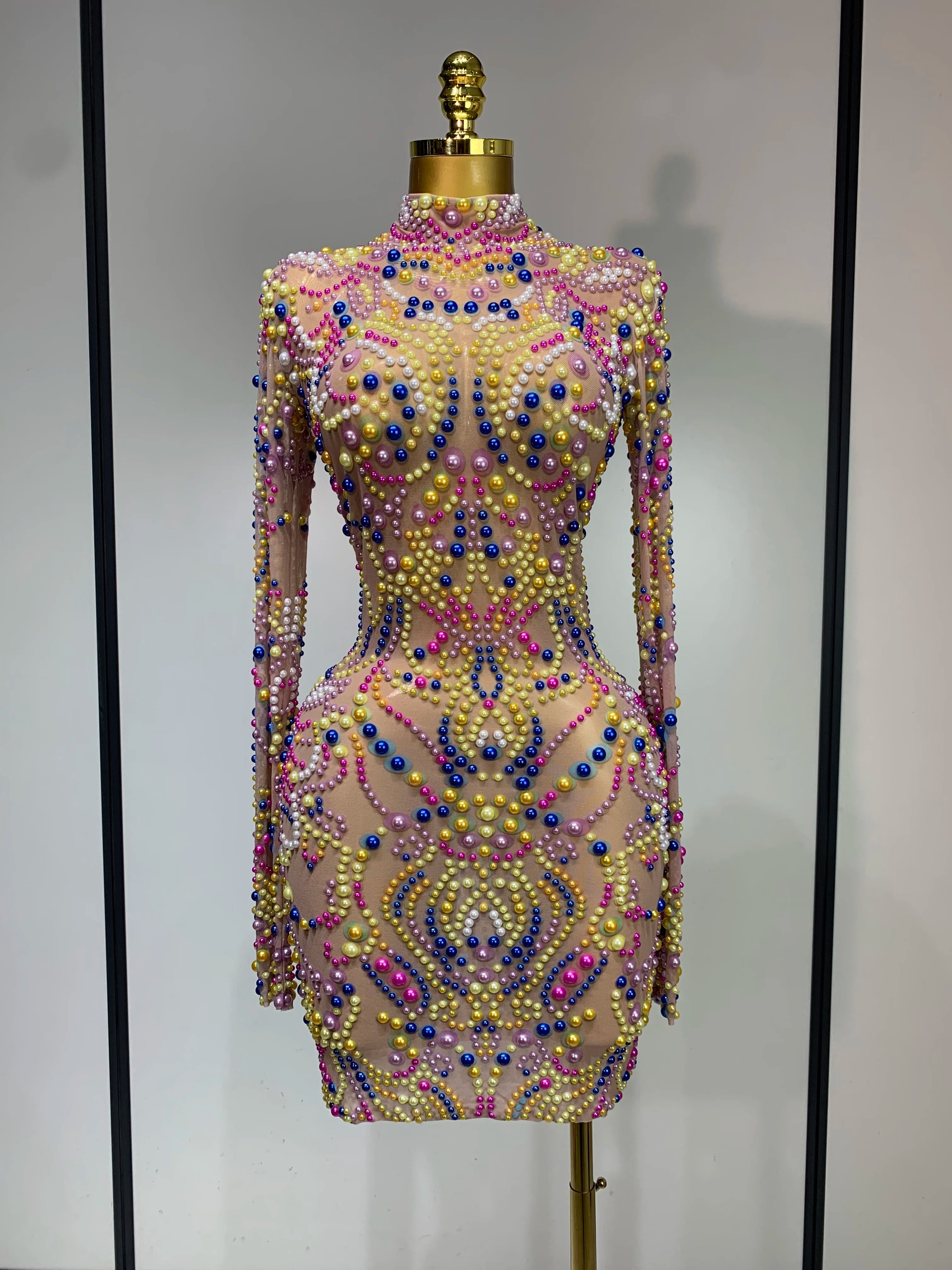 Candy Pearl Long Sleeve Mesh Dress