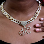 Cursive Letter Iced Out Cuban Link Chain