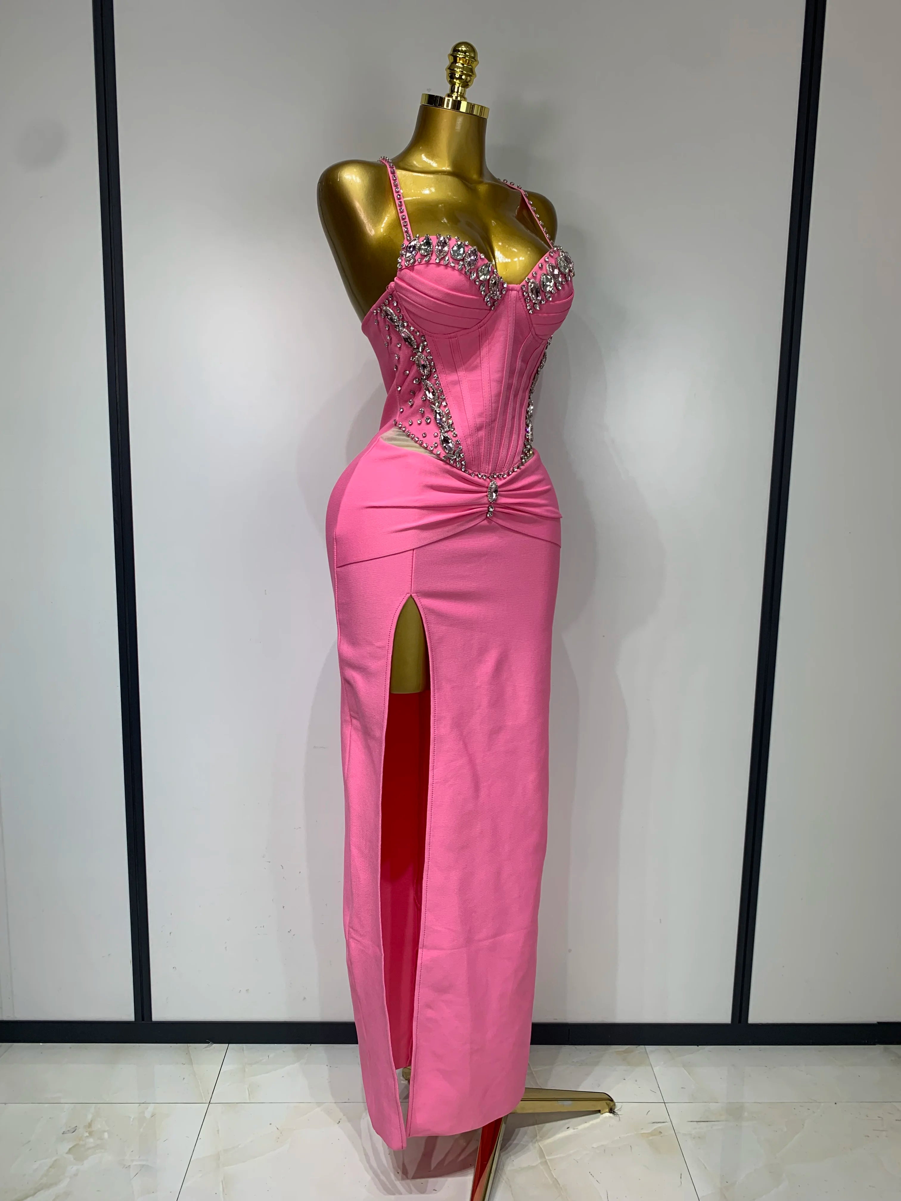 Pink Rhinestone Corset Dress