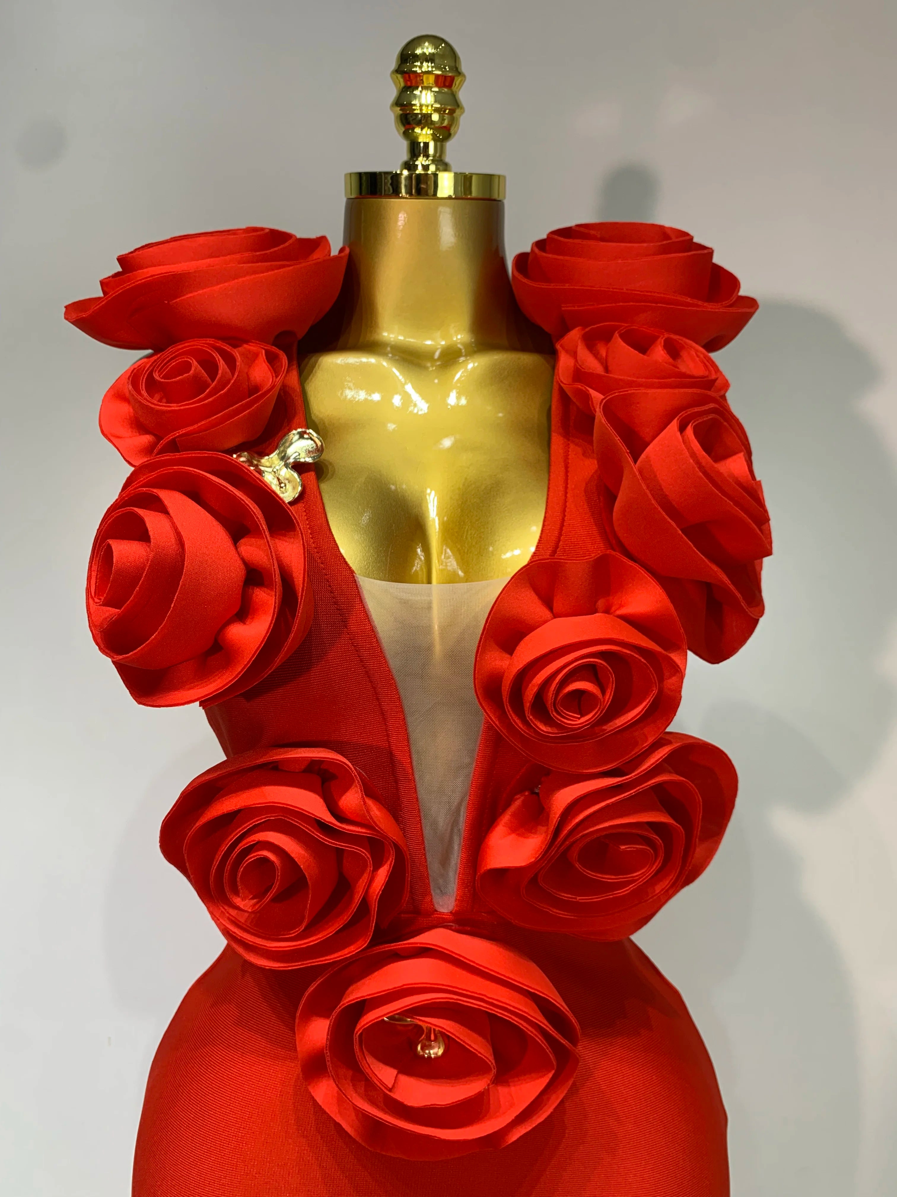 Rose V Neck Mesh 3D Flower Dress