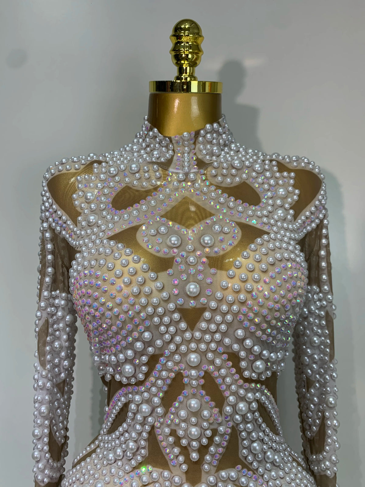 White Rhinestone Pearl Mesh