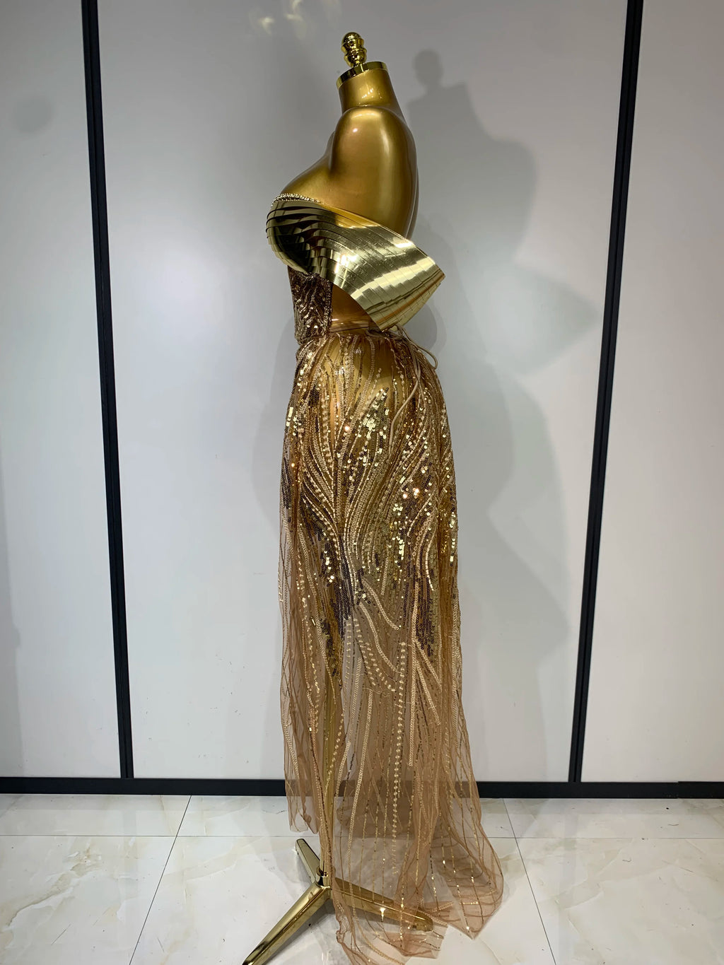 Sparkly Gold Rhinestone Sequins Dress