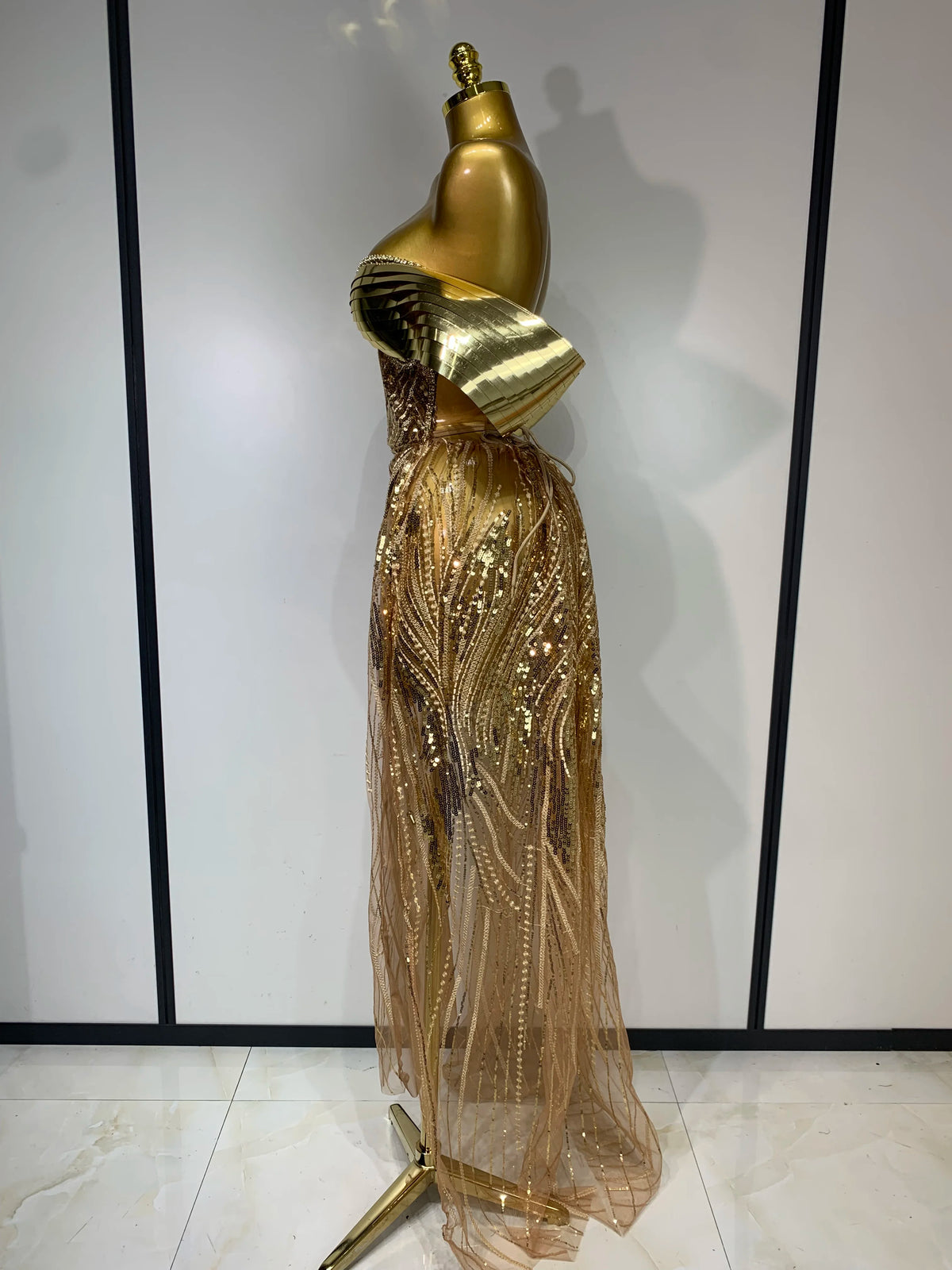 Sparkly Gold Rhinestone Sequins Dress