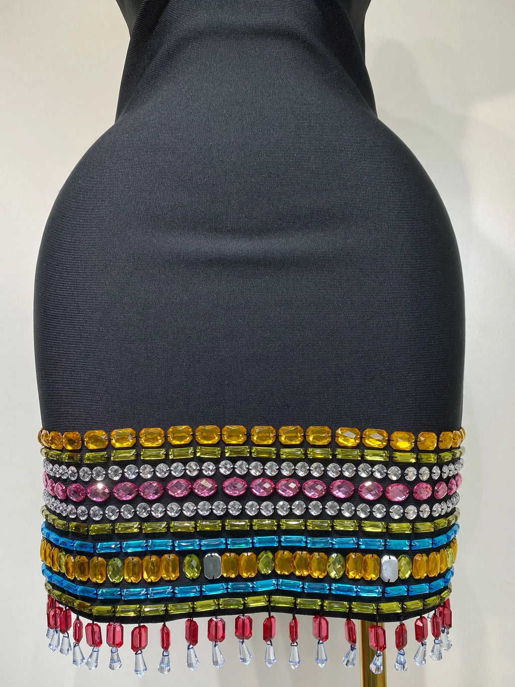Colorful Diamonds V Neck Black Bodycon Dress