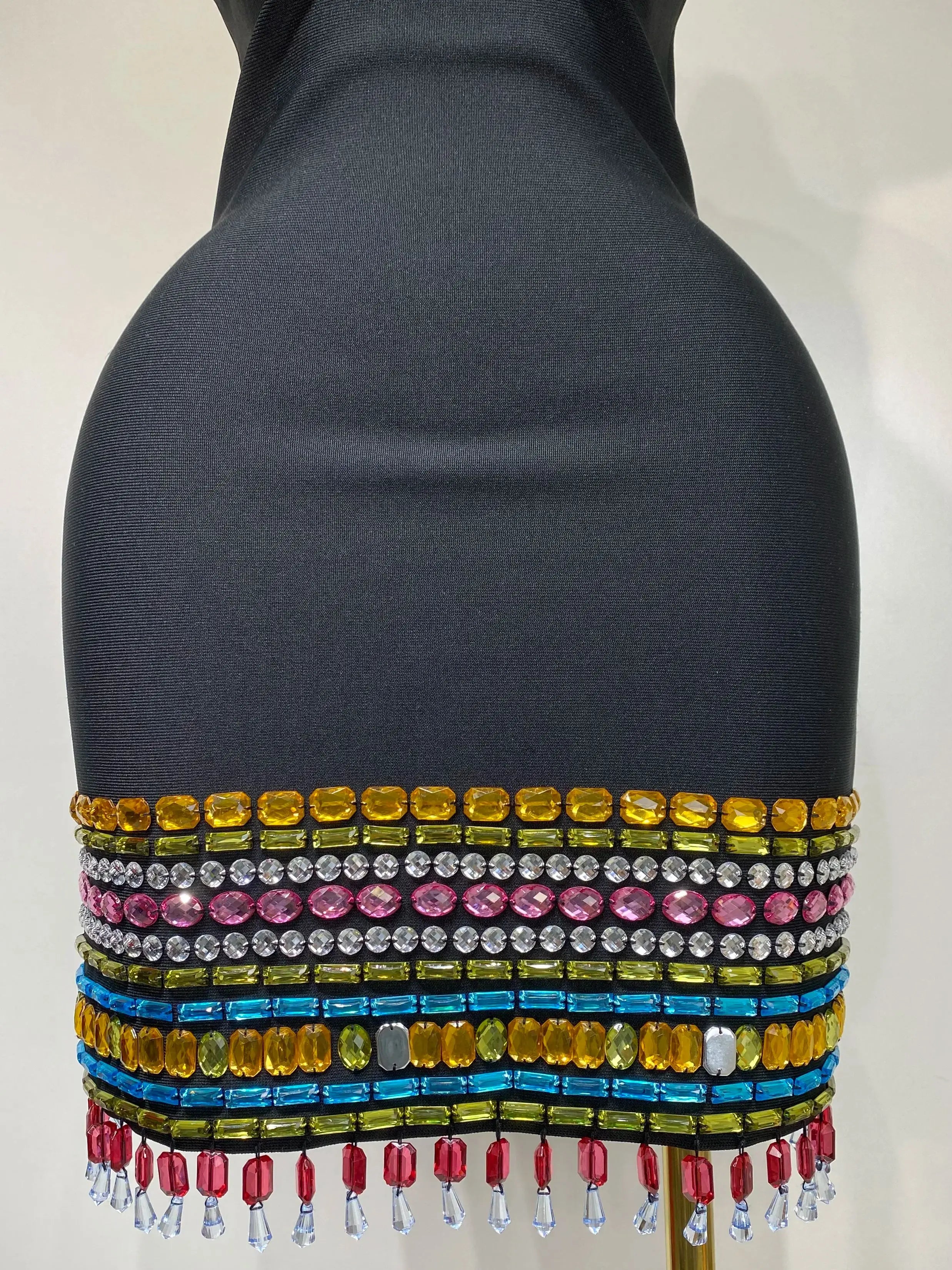 Colorful Diamonds V Neck Black Bodycon Dress