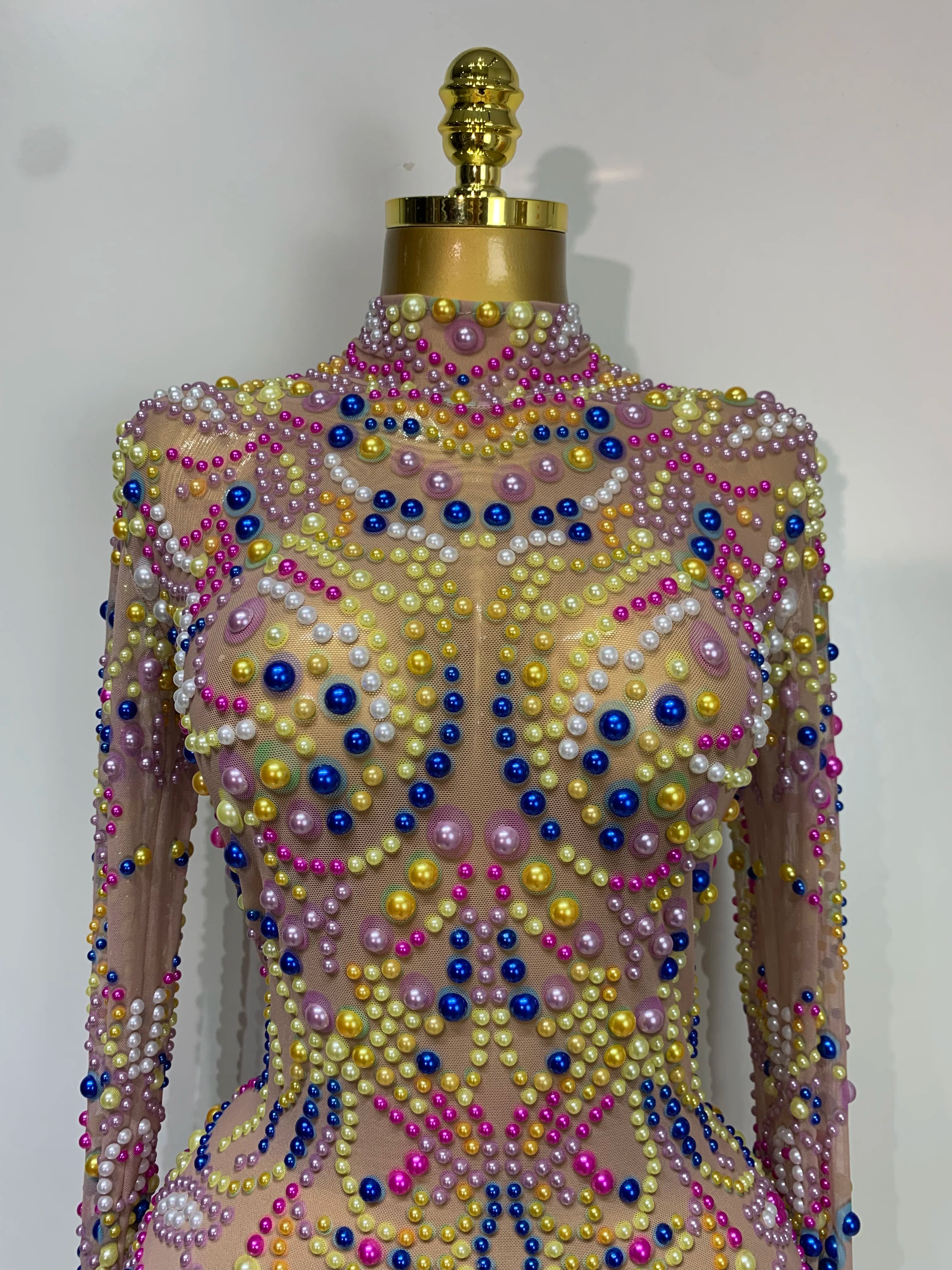 Candy Pearl Long Sleeve Mesh Dress