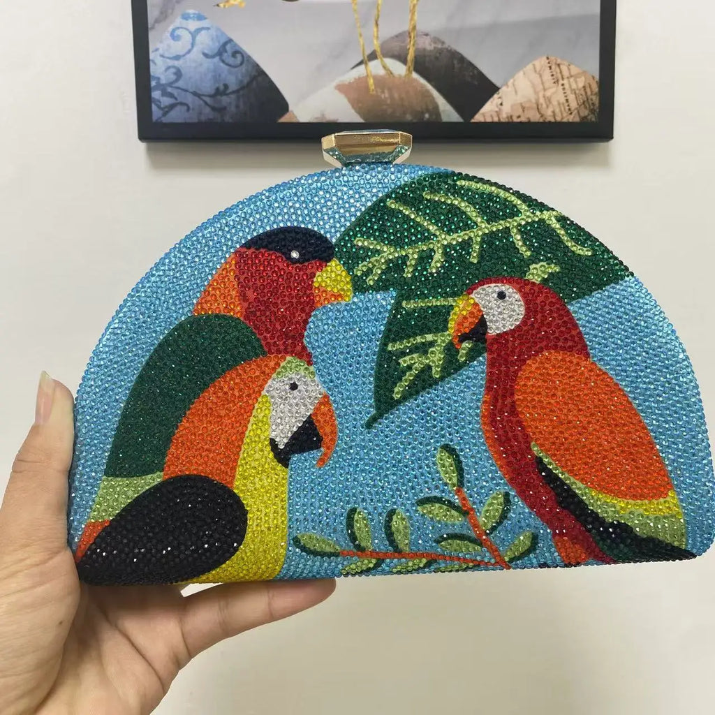 Parrot Diamond Rhinestone Crystal Clutch Bag