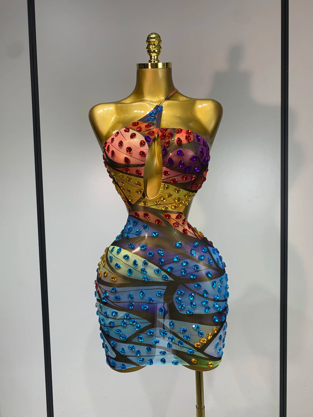 Butterfly Print Rhinestone Mini Dress