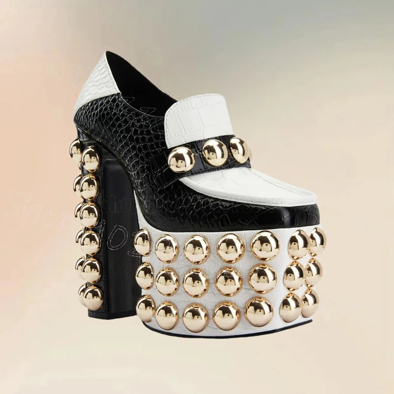 Alligator Print Platform Chunky High Heels