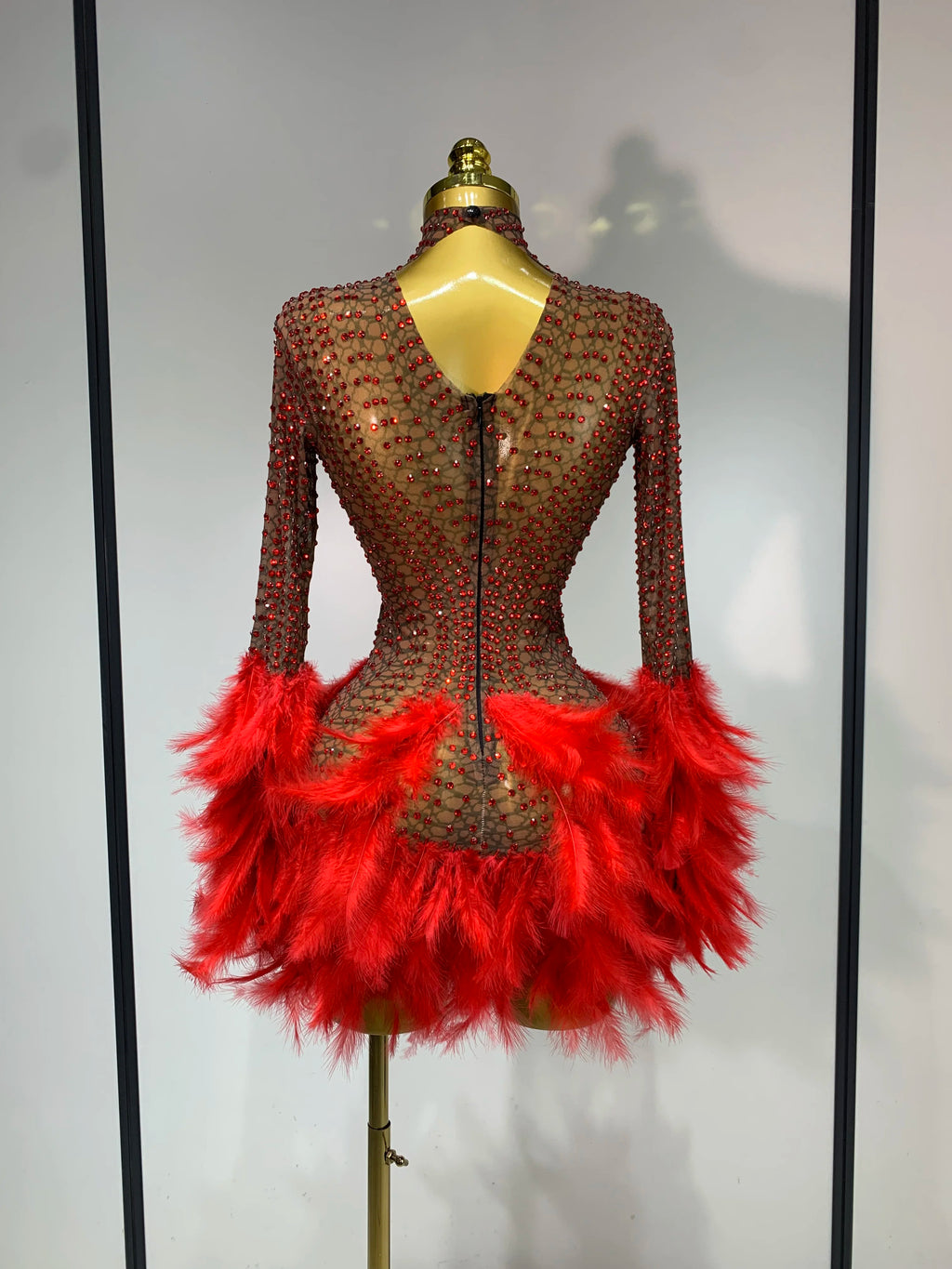 Sexy Flamingo Mesh Feathers Dress