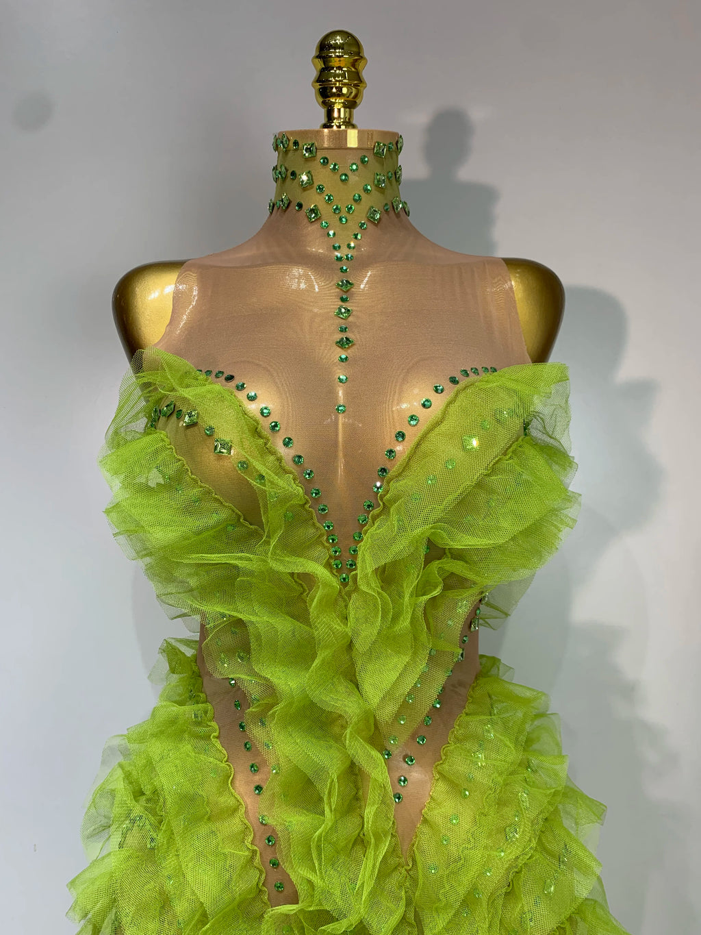 Sparkly Green Rhinestones Mesh Dress