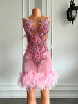 Pink Party Feather Mini Dress