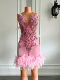 Pink Party Feather Mini Dress