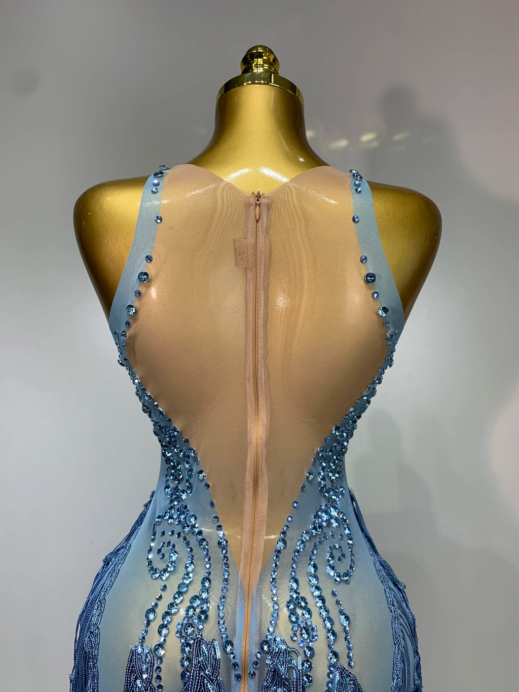 Sparkly Blue Rhinestone Mesh Dress