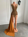 Luxury Gold Crystal Train Dress