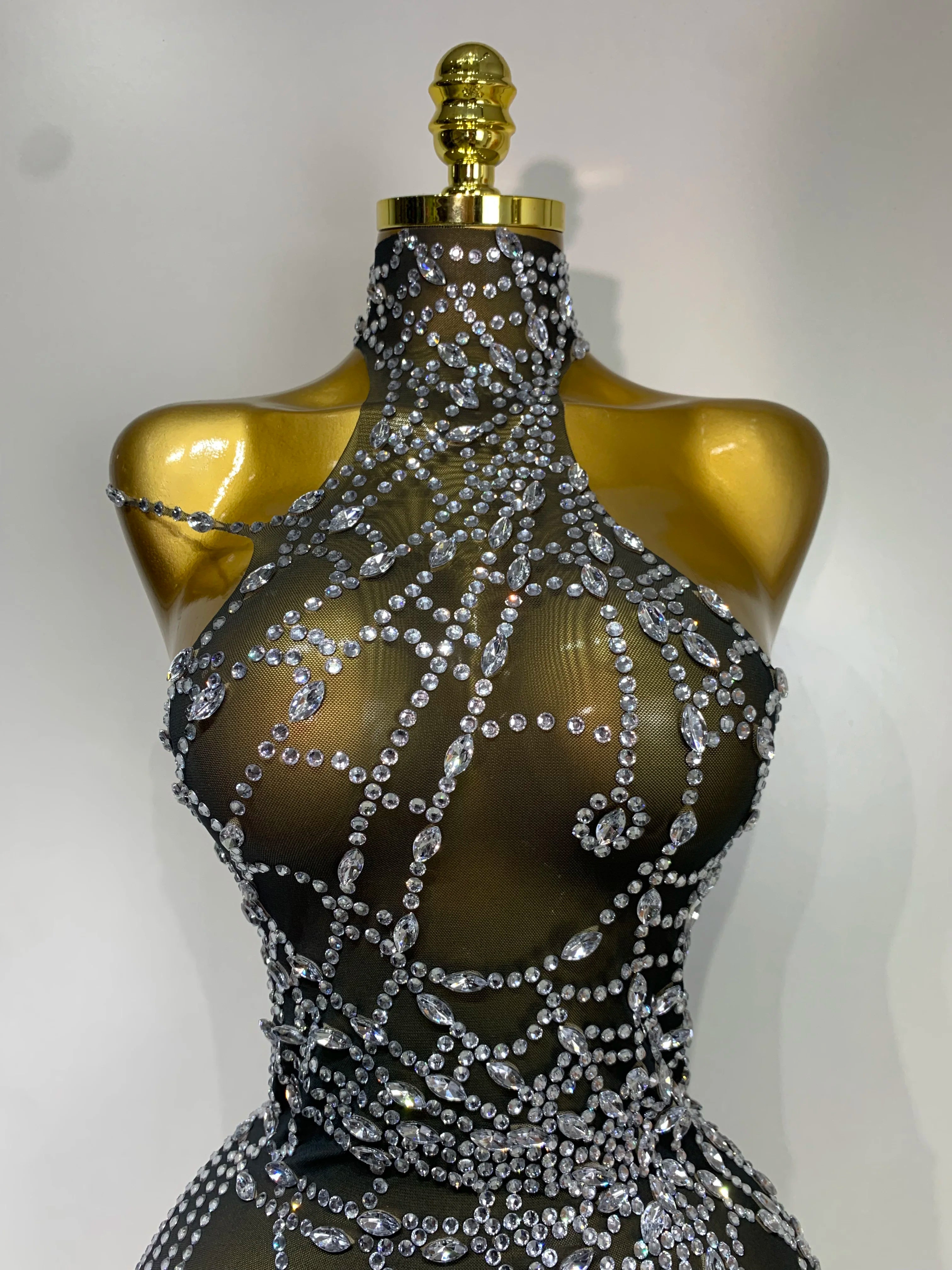 Spider Web Sparkly Diamond Mesh Bodysuit