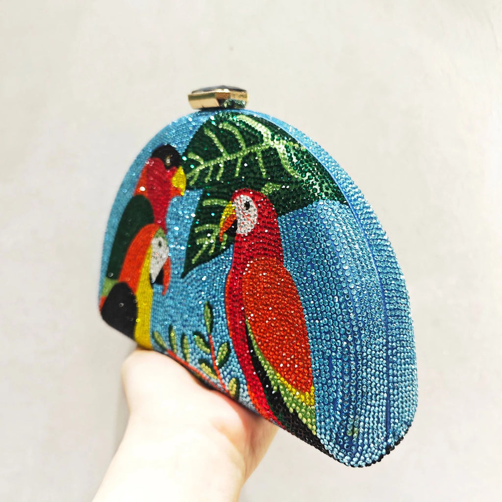 Parrot Diamond Rhinestone Crystal Clutch Bag