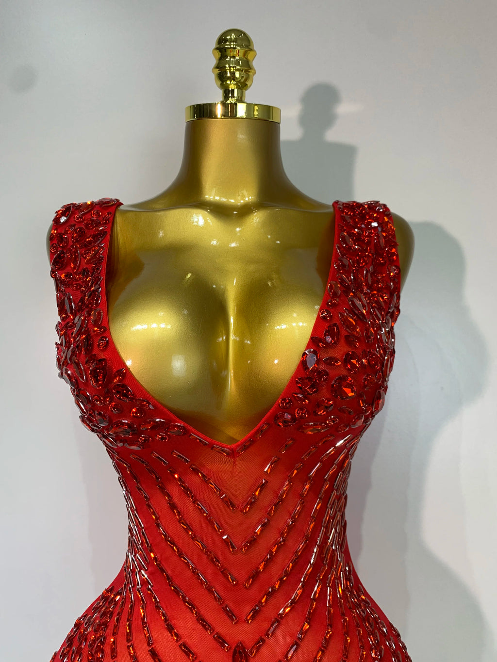 Sparkly Rhinestone Mesh V Neck Dress