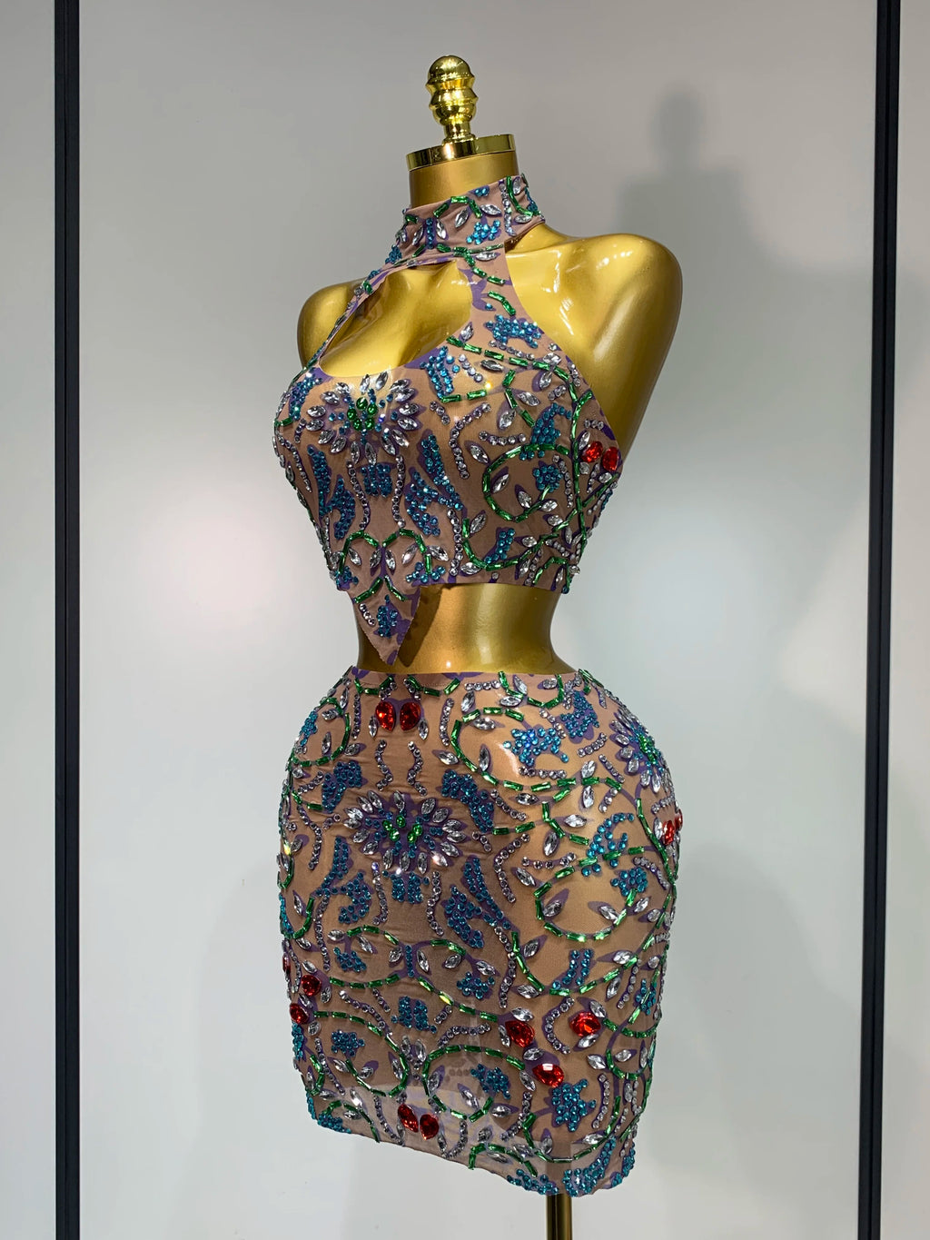 Crystal Garden Halter Two Piece Skirt Set