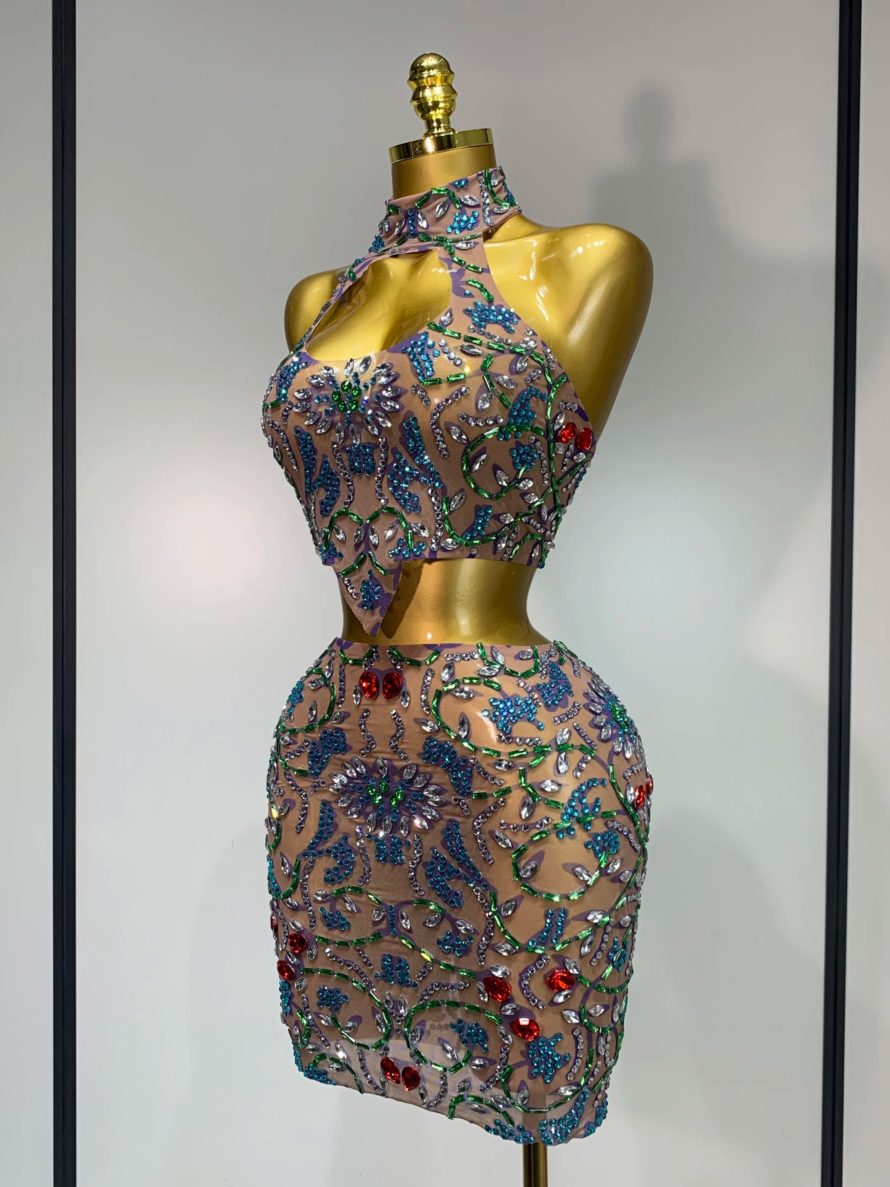 Crystal Garden Halter Two Piece Skirt Set