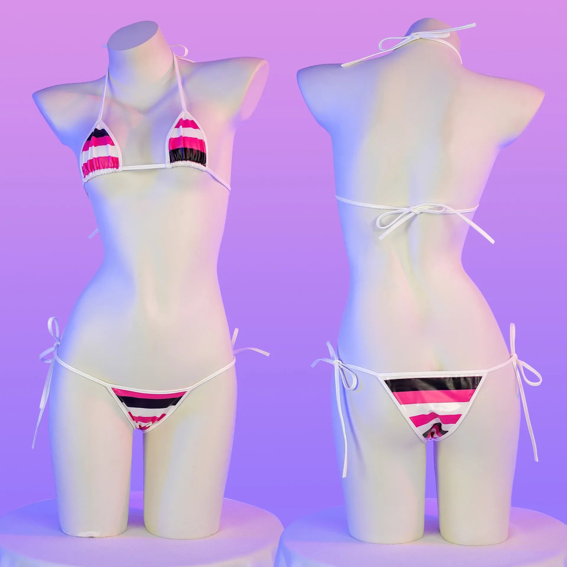 Stripe Leather Bikini Set