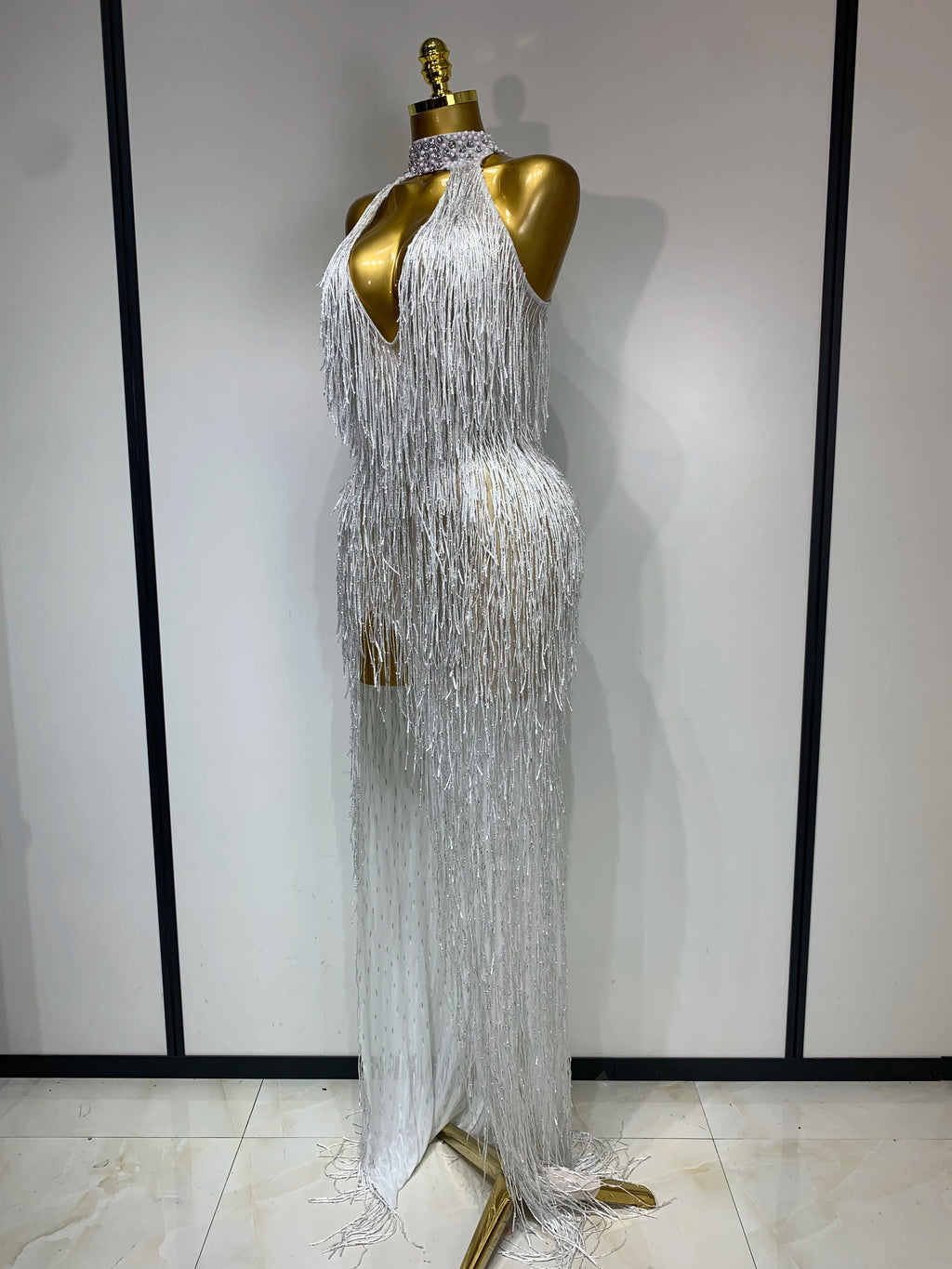White Crystals Long Dress