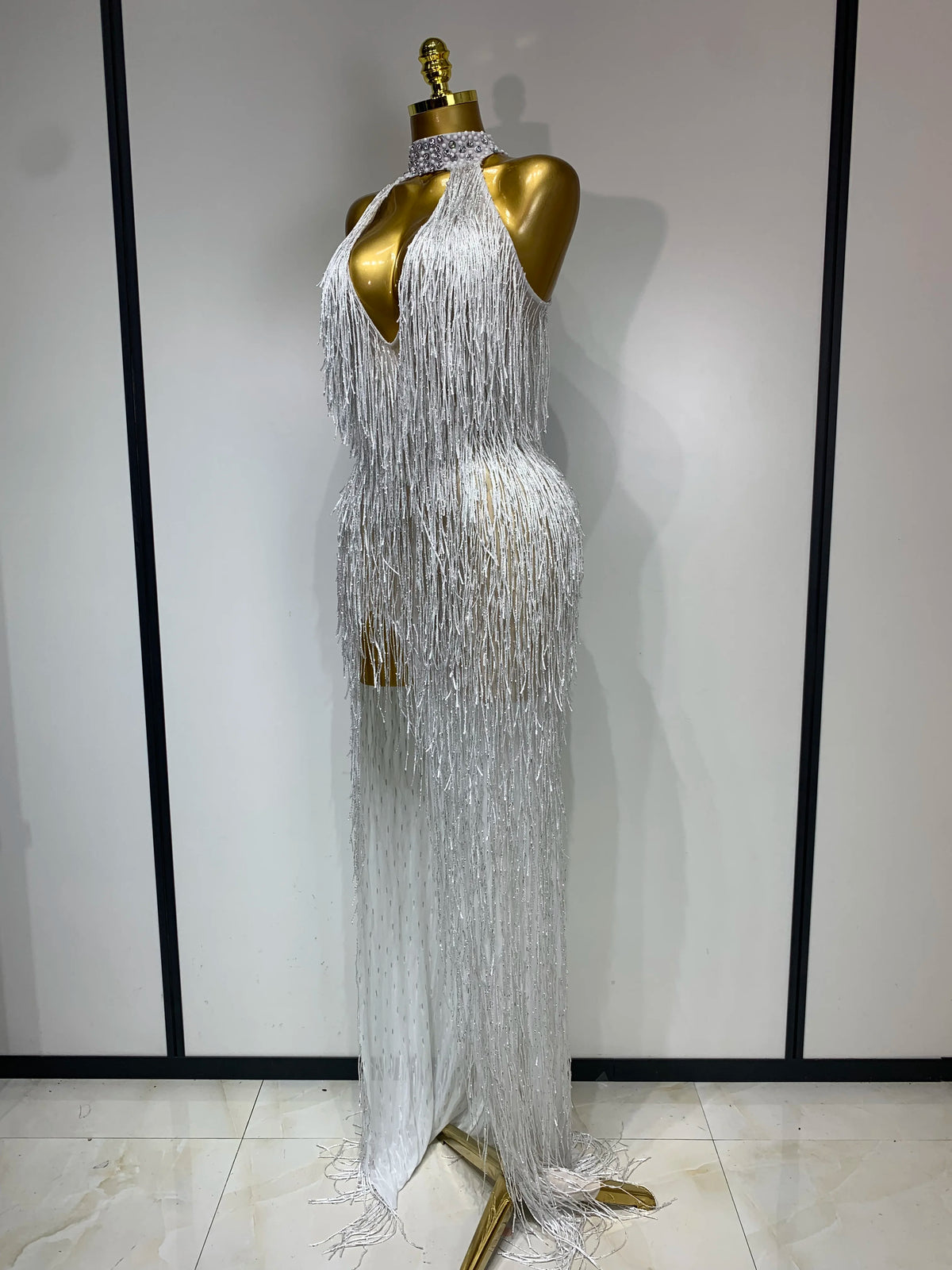 White Crystals Long Dress
