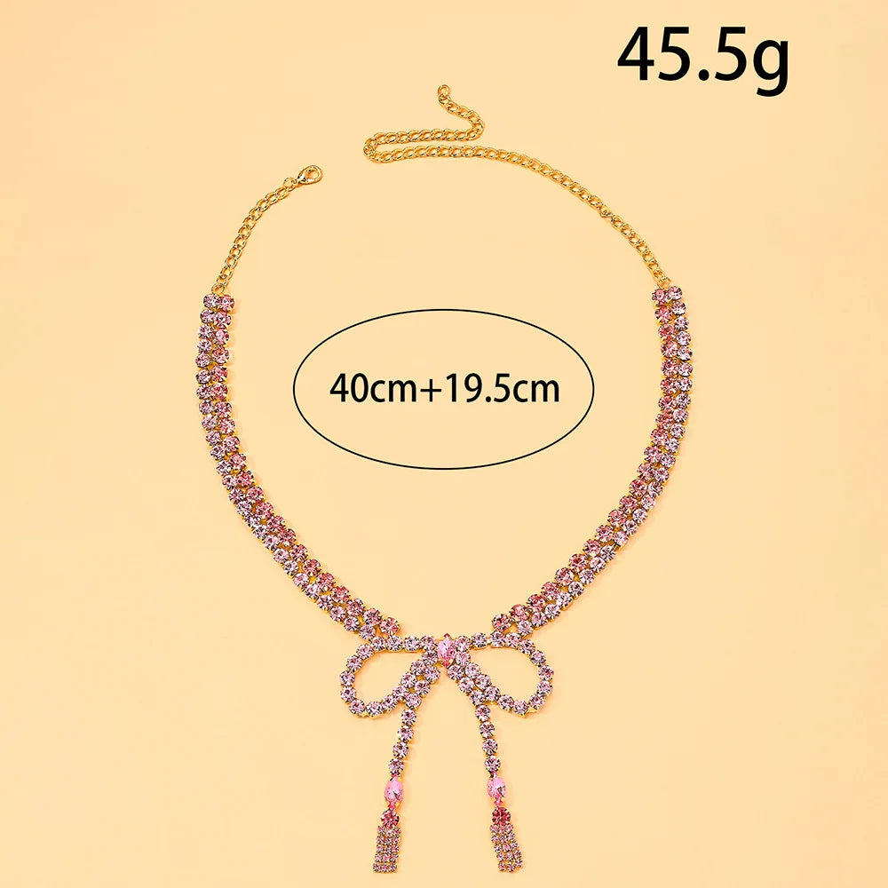 Pink Bow Rhinestone Choker Necklace