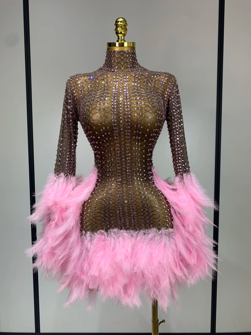 Sexy Flamingo Mesh Feathers Dress