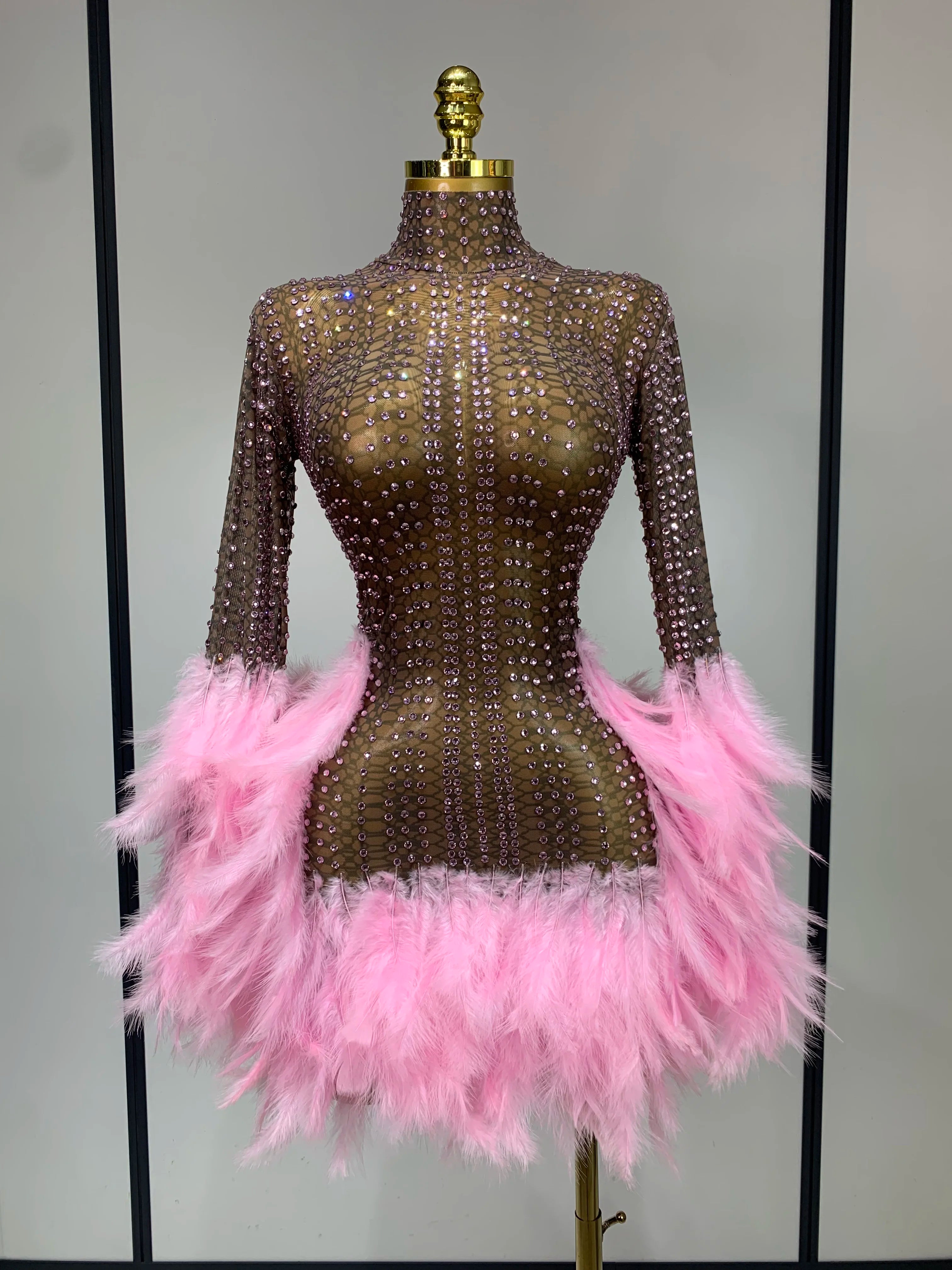 Sexy Flamingo Mesh Feathers Dress