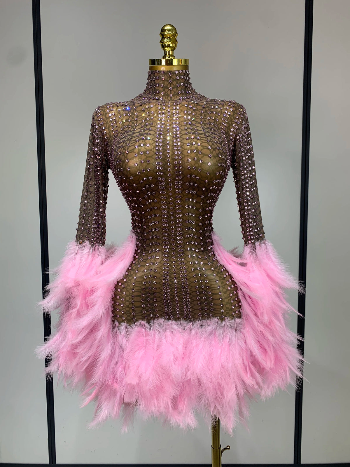 Sexy Flamingo Mesh Feathers Dress