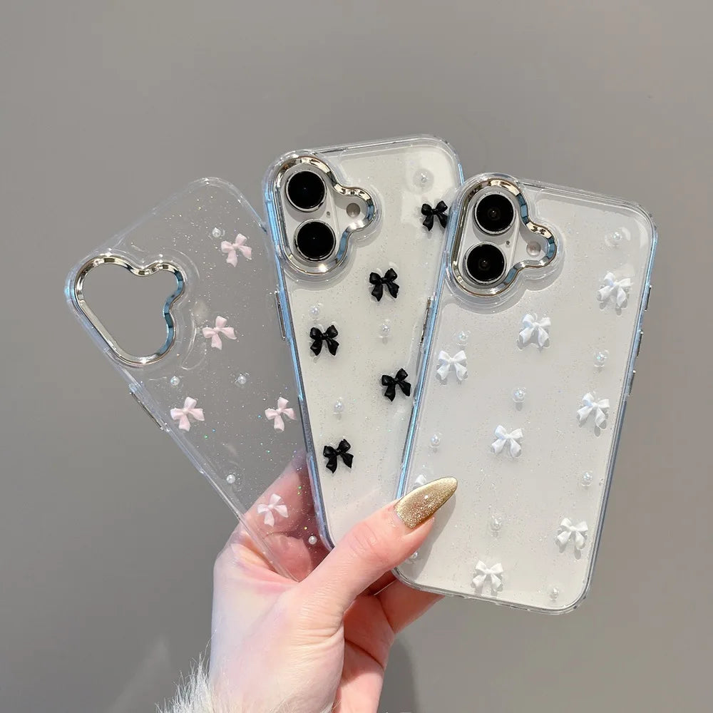 Pink Bow Beads Glitter Clear Phone Case
