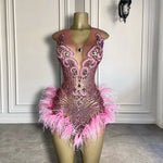 Pink Luxury Sexy Feather Diamond Mini Dress