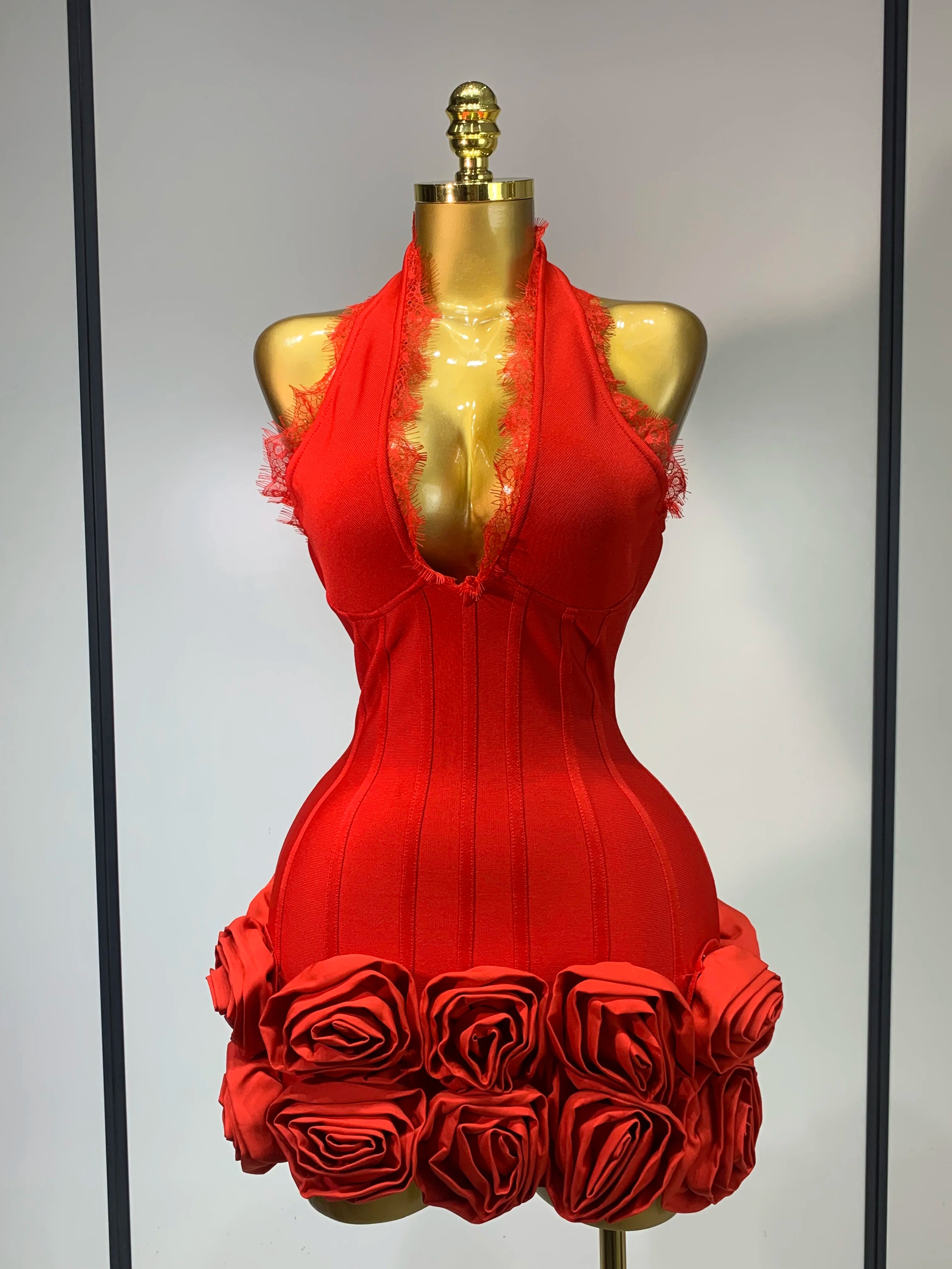 Lace Rose Halter Dress