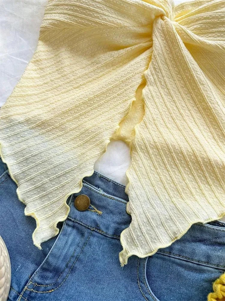 Yellow Twist Knot Cropped Tube Top