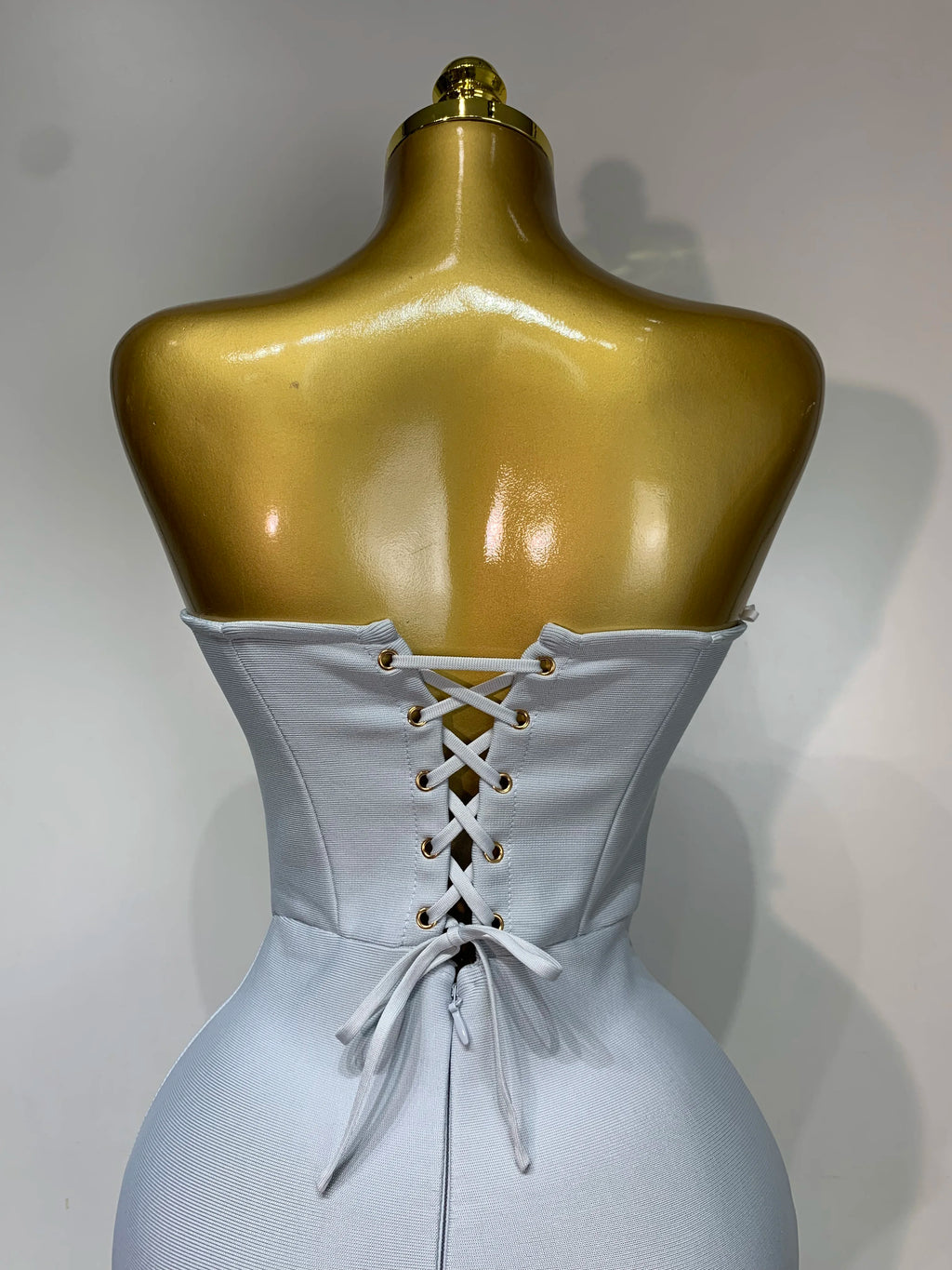 Gray Silver Rhinestone Tube Corset Dress