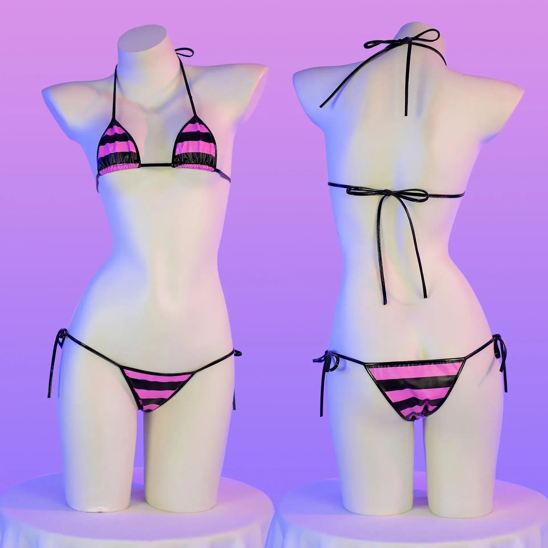 Stripe Leather Bikini Set