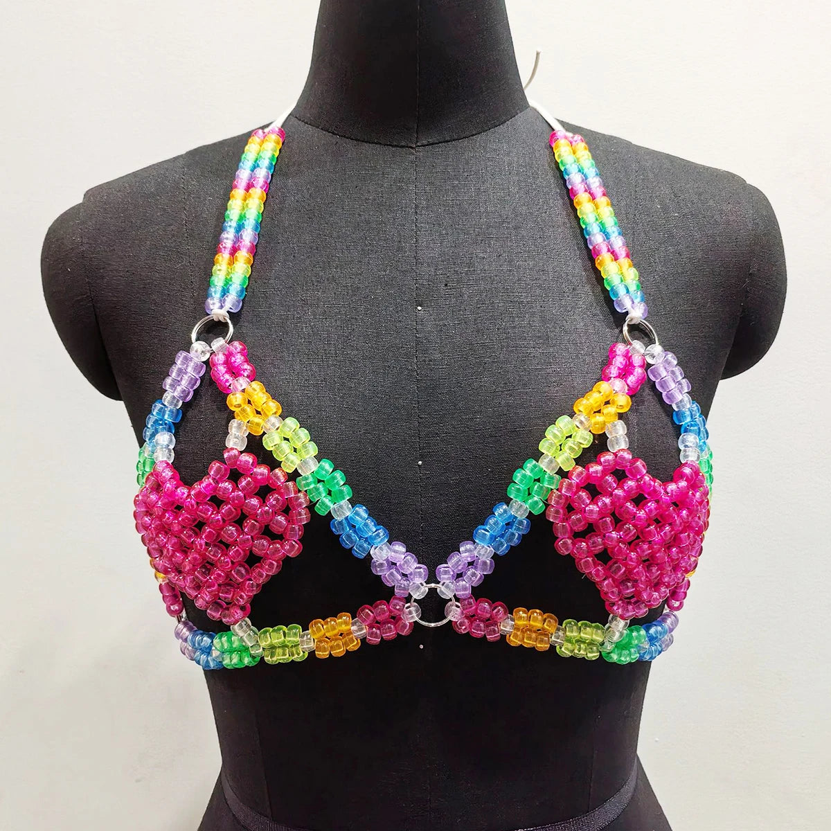 Rainbow Candy Heart Beaded Top & Skirt Set