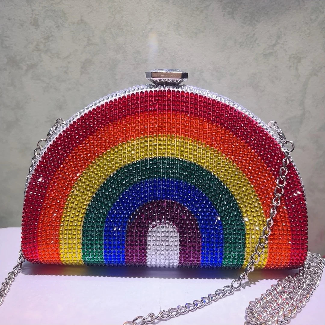 Rainbow Crystal Clutch Shoulder Bag