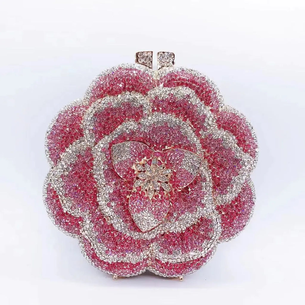 Rose Flower Rhinestone Crystal Clutch