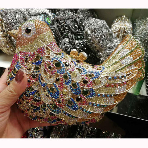 Bird And Peace Dove Animal Jewel Pack Rhinestone Dinner Bag