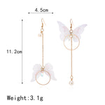 Hot Trendy Fairy Yarn Asymmetric Butterfly Long Earrings For Girl Ear Adornment Alloy Circle Rhinestone Pendient Jewerly