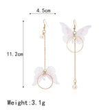 Hot Trendy Fairy Yarn Asymmetric Butterfly Long Earrings For Girl Ear Adornment Alloy Circle Rhinestone Pendient Jewerly