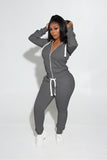 Creamy-white Hooded Zipper Sweatshirt Casual Two-piece Suit