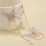 Hot Trendy Fairy Yarn Asymmetric Butterfly Long Earrings For Girl Ear Adornment Alloy Circle Rhinestone Pendient Jewerly