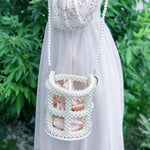 Beaded Hollow Round Women's Handbag Imitation Pearl Bucket Bag