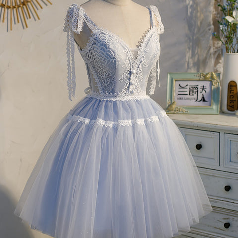 Fantasy Blue Short Dress Lace Fluffy Yarn Skirt