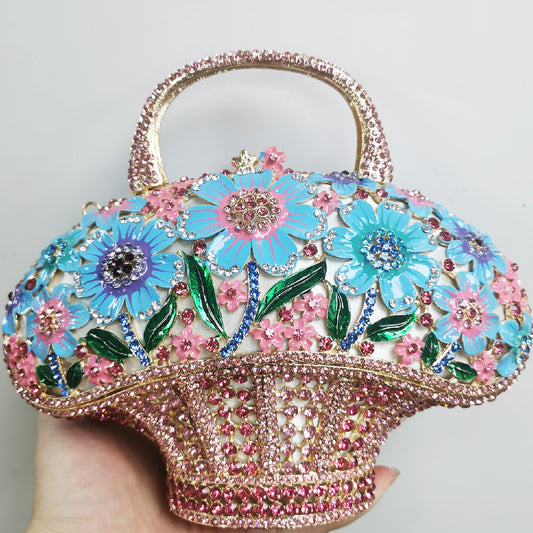 Crystal Diamond Flower Basket Bag